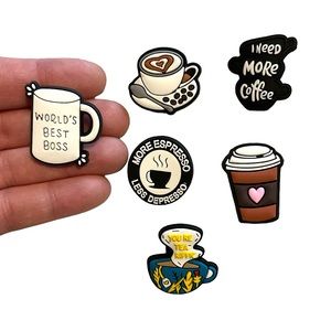 Best Boss coffee themed shoe/croc charm 6 piece bundle NEW work gift office